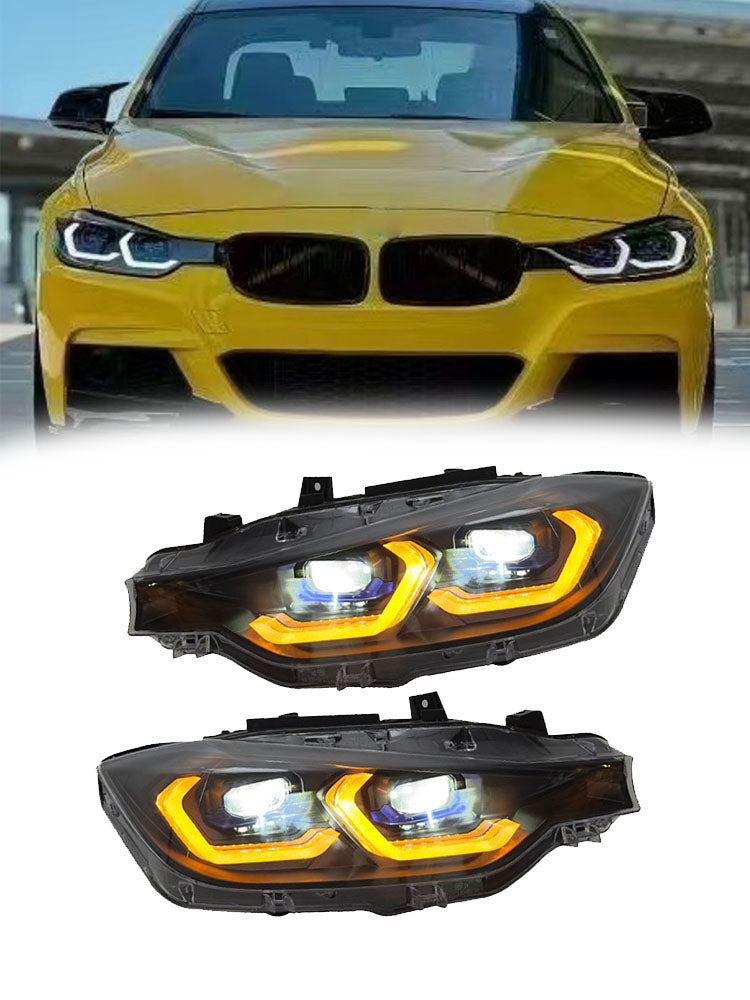 F30 3 Series G80 Style Duel Colour Lazer Headlights (White/Yellow)